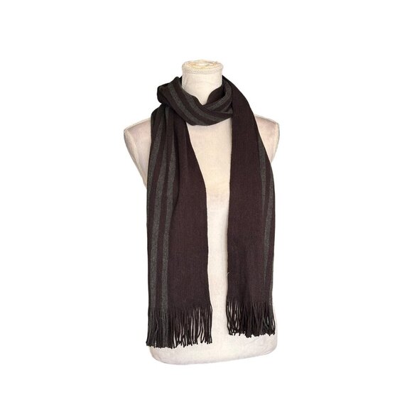 Stylish Unisex Wool & Acrylic Striped Scarf With Fringe Ends - Picture 2 of 11